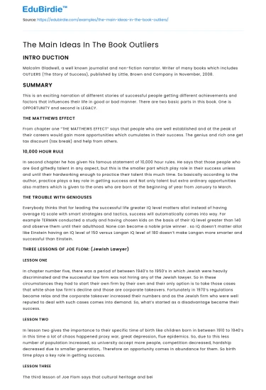 Success through “Outliers”: Key Concepts