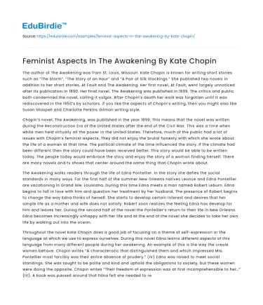 Feminist Aspects In The Awakening By Kate Chopin