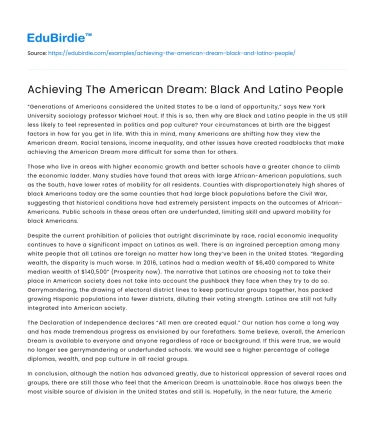 Achieving The American Dream: Black And Latino People
