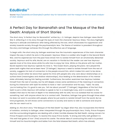Analysis of A Perfect Day for Bananafish and The Masque of the Red Death