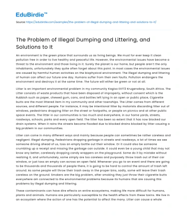 The Problem of Illegal Dumping and Littering, and Solutions to It