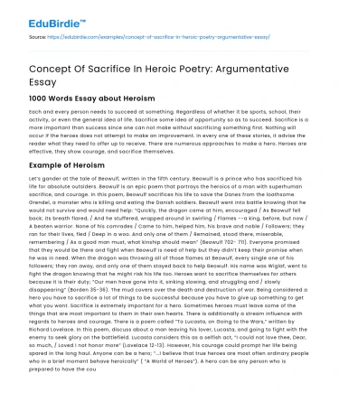 Concept Of Sacrifice In Heroic Poetry: Argumentative Essay