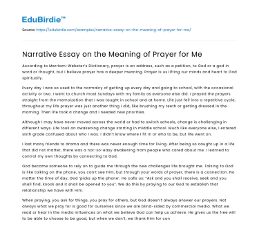 Narrative Essay on the Meaning of Prayer for Me