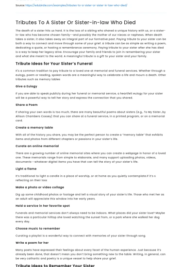 Tributes To A Sister Or Sister-in-law Who Died