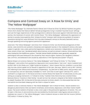 Comparison of ‘A Rose for Emily’ and ‘The Yellow Wallpaper’
