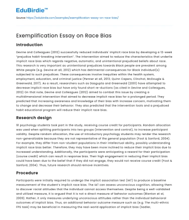 Exemplification Essay on Race Bias