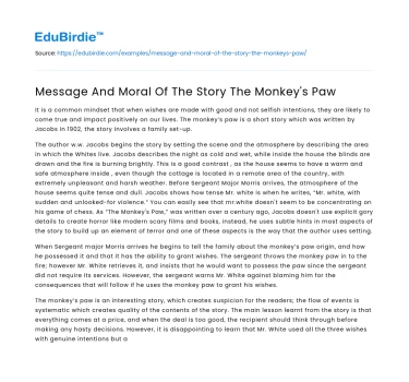 Message And Moral Of The Story The Monkey’s Paw