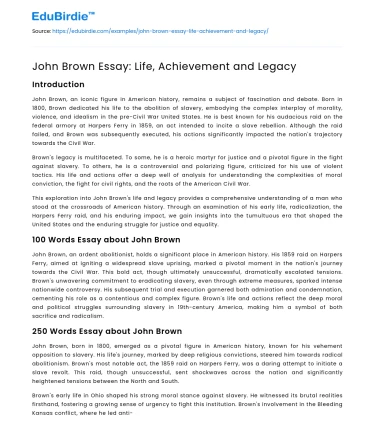 John Brown Essay: Life, Achievement and Legacy