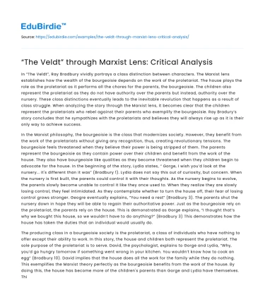 “The Veldt” through Marxist Lens: Critical Analysis