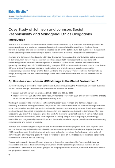 Johnson & Johnson: Social Responsibility & Managerial Ethics