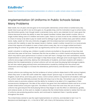 Implementation Of Uniforms In Public Schools Solves Many Problems
