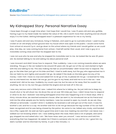 My Kidnapped Story: Personal Narrative Essay
