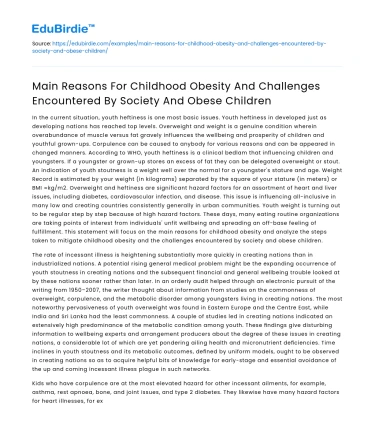 Childhood Obesity: Causes and Societal Challenges