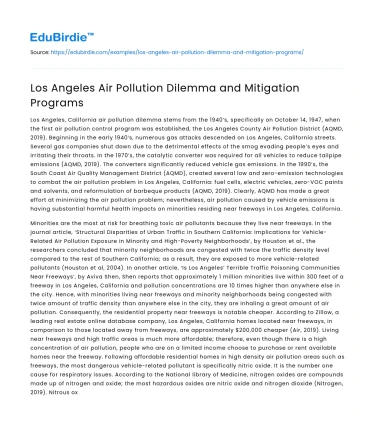 Los Angeles Air Pollution Dilemma and Mitigation Programs