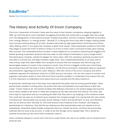 The History And Activity Of Enron Company