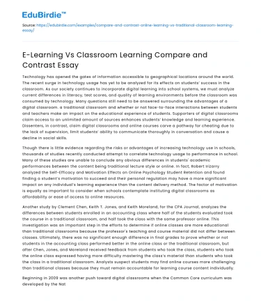 E-Learning Vs Classroom Learning Compare and Contrast Essay