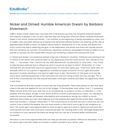 Nickel and Dimed: Humble American Dream by Barbara Ehrenreich