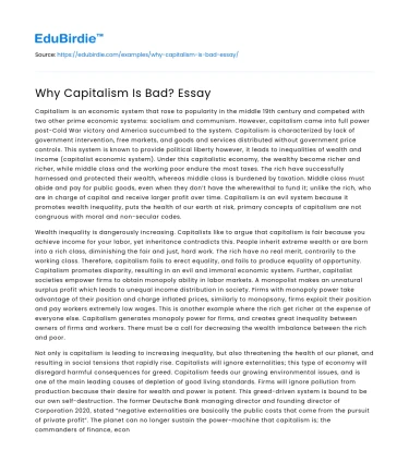 Why Capitalism Is Bad? Essay