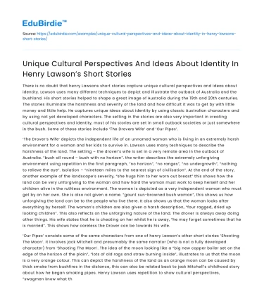 Cultural Perspectives & Identity in Henry Lawson’s Stories