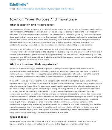 Taxation: Types and Significance