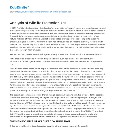 Analysis of Wildlife Protection Act