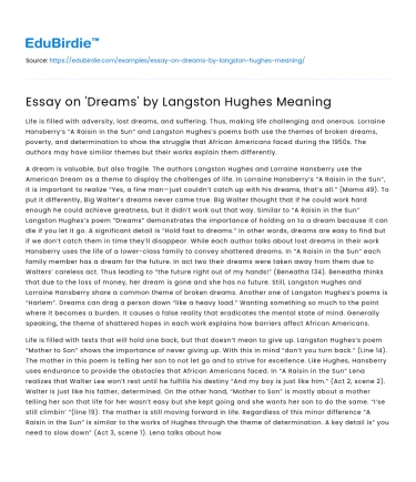 Essay on ‘Dreams’ by Langston Hughes Meaning