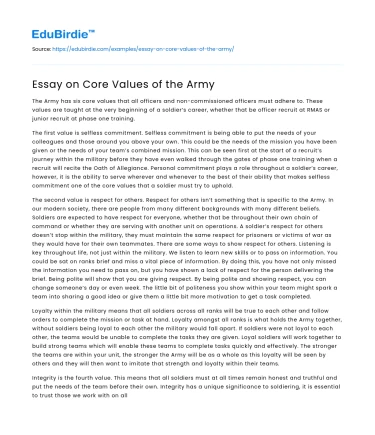 Essay on Core Values of the Army