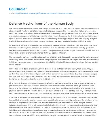 The Human Body’s Defense Mechanisms