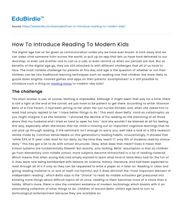 How To Introduce Reading To Modern Kids