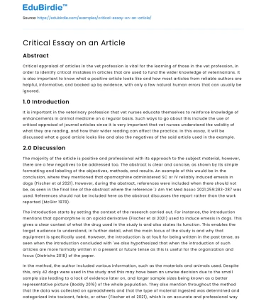 Critical Essay on an Article