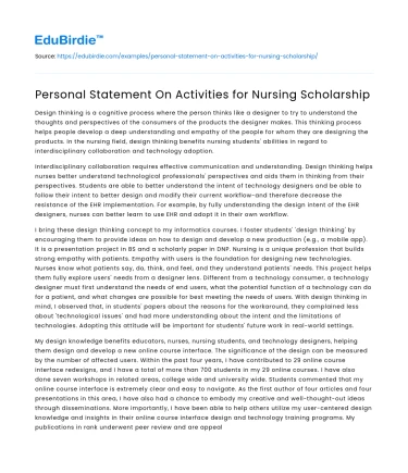 Personal Statement On Activities for Nursing Scholarship