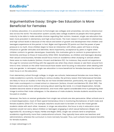Single-Sex Education is More Beneficial for Females