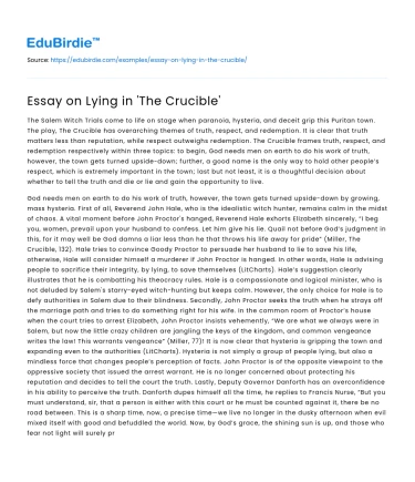 Essay on Lying in ‘The Crucible’