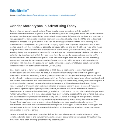 Gender Stereotypes in Advertising Essay