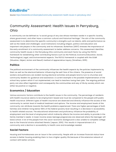 Community Assessment: Health Issues In Perrysburg, Ohio