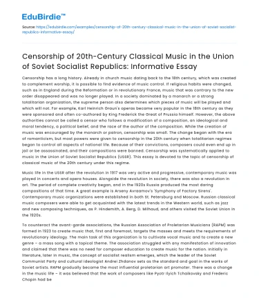 Censorship of 20th-Century Music in Soviet Union