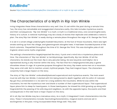 The Characteristics of a Myth in Rip Van Winkle