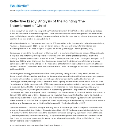 Reflective Essay: Analysis of the Painting ‘The Entombment of Christ’