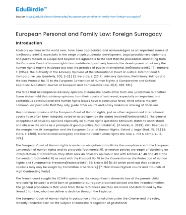 European Personal and Family Law: Foreign Surrogacy