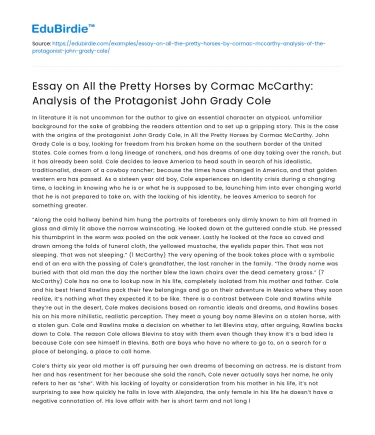 Analysis of John Grady Cole in All the Pretty Horses