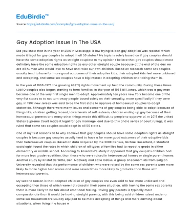 Gay Adoption Issue In The USA