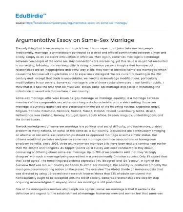 Argumentative Essay on Same-Sex Marriage