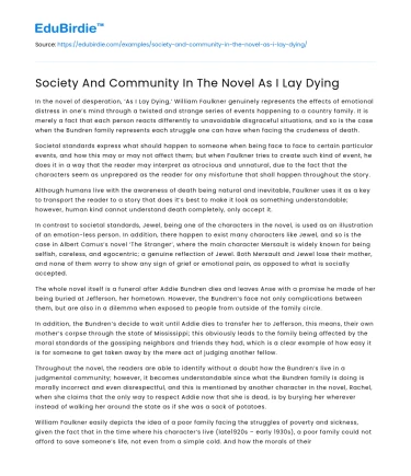 Society And Community In The Novel As I Lay Dying