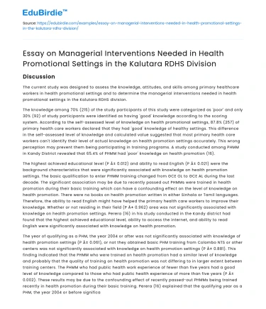 Managerial Interventions in Health Promotion in Kalutara RDHS