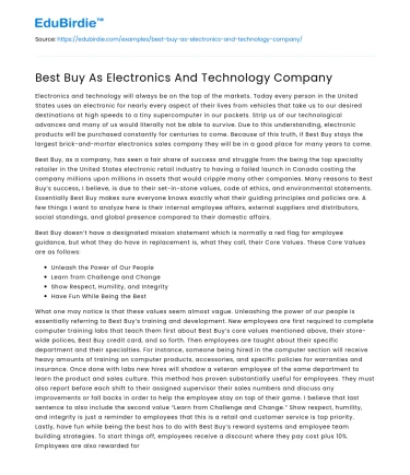 Best Buy As Electronics And Technology Company