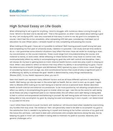 High School Essay on Life Goals