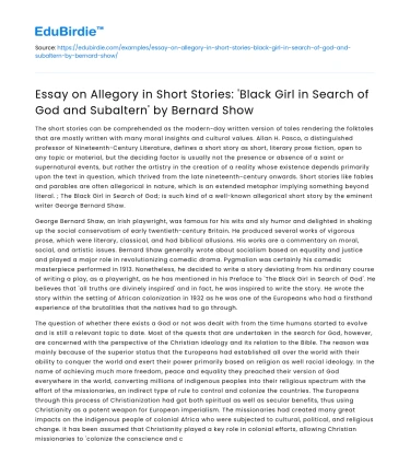 Allegory in Short Stories: ‘Black Girl in Search of God and Subaltern’