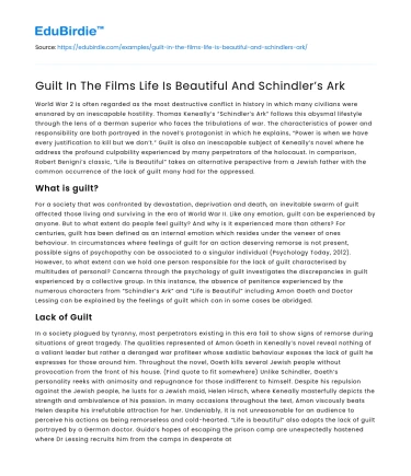 Guilt In The Films Life Is Beautiful And Schindler’s Ark