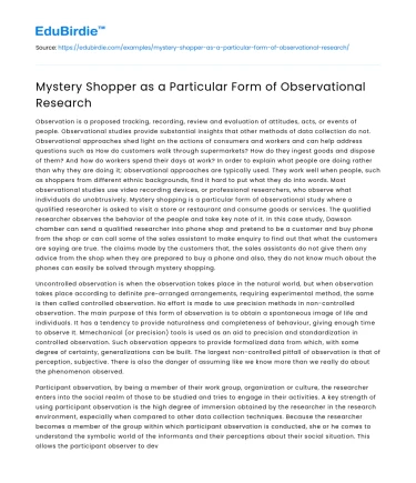 Mystery Shopper as a Particular Form of Observational Research