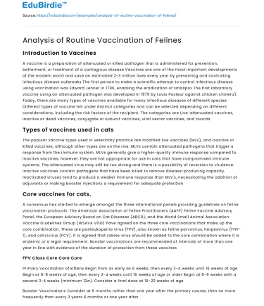Analysis of Routine Vaccination of Felines